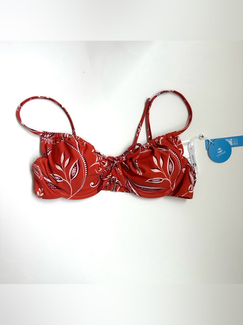 Cupshe Red Leaf-Print Underwire Bikini Top